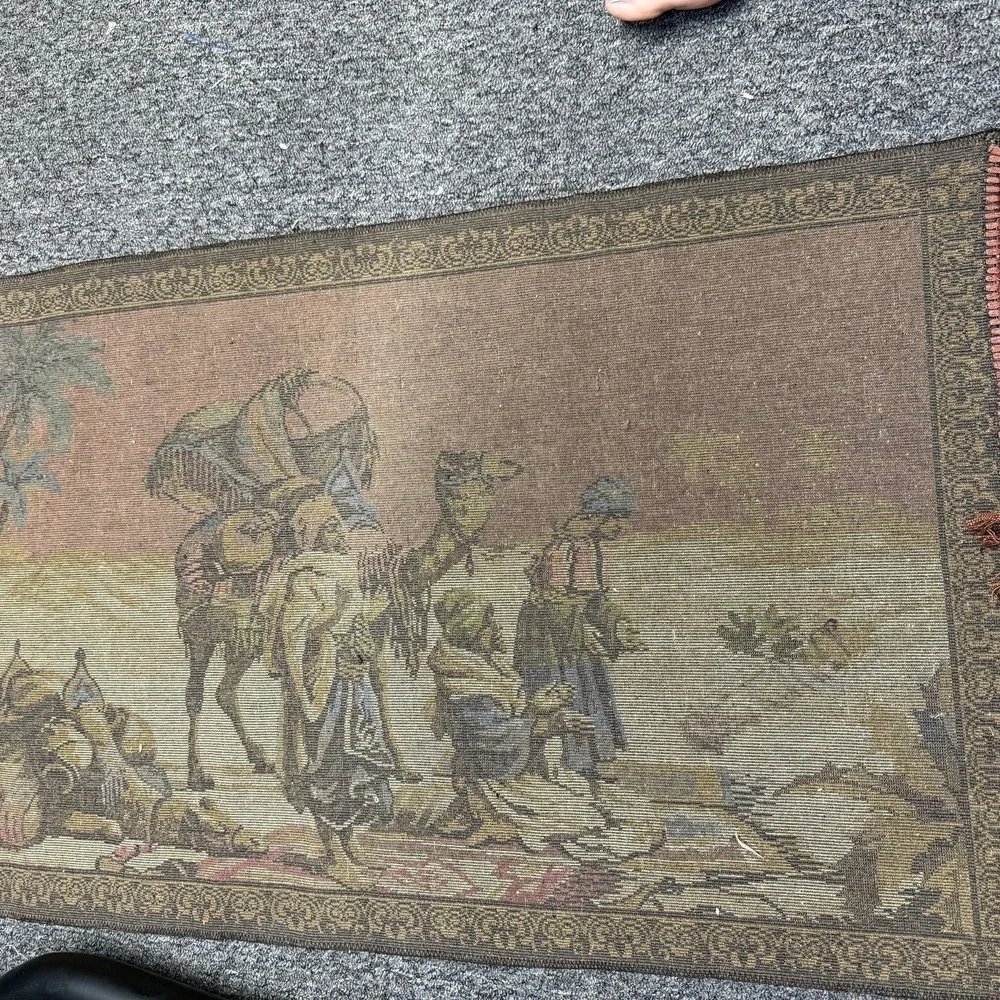 Vintage‎ Desert Scene Tapestry rug camel three kings dessert wise men-flaw